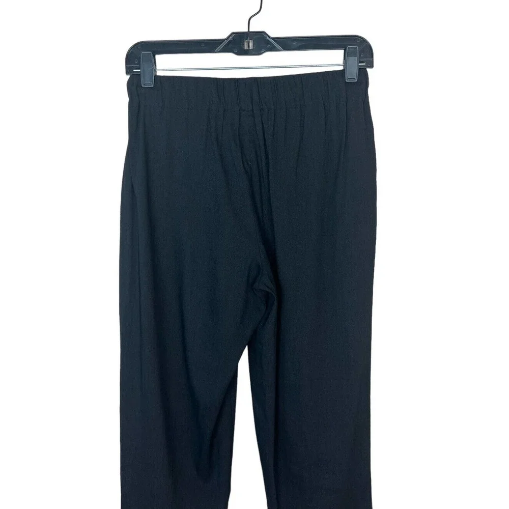 Babaton Black Errol Linen Ankle Pants S Trouser Pockets Drawstring Elastic Waist